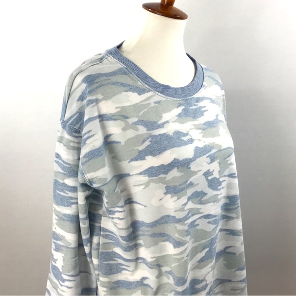 Splendid Crew Neck Blue & White Camoflauge Sweat Shirt Sweater Top - Picture 5 of 11